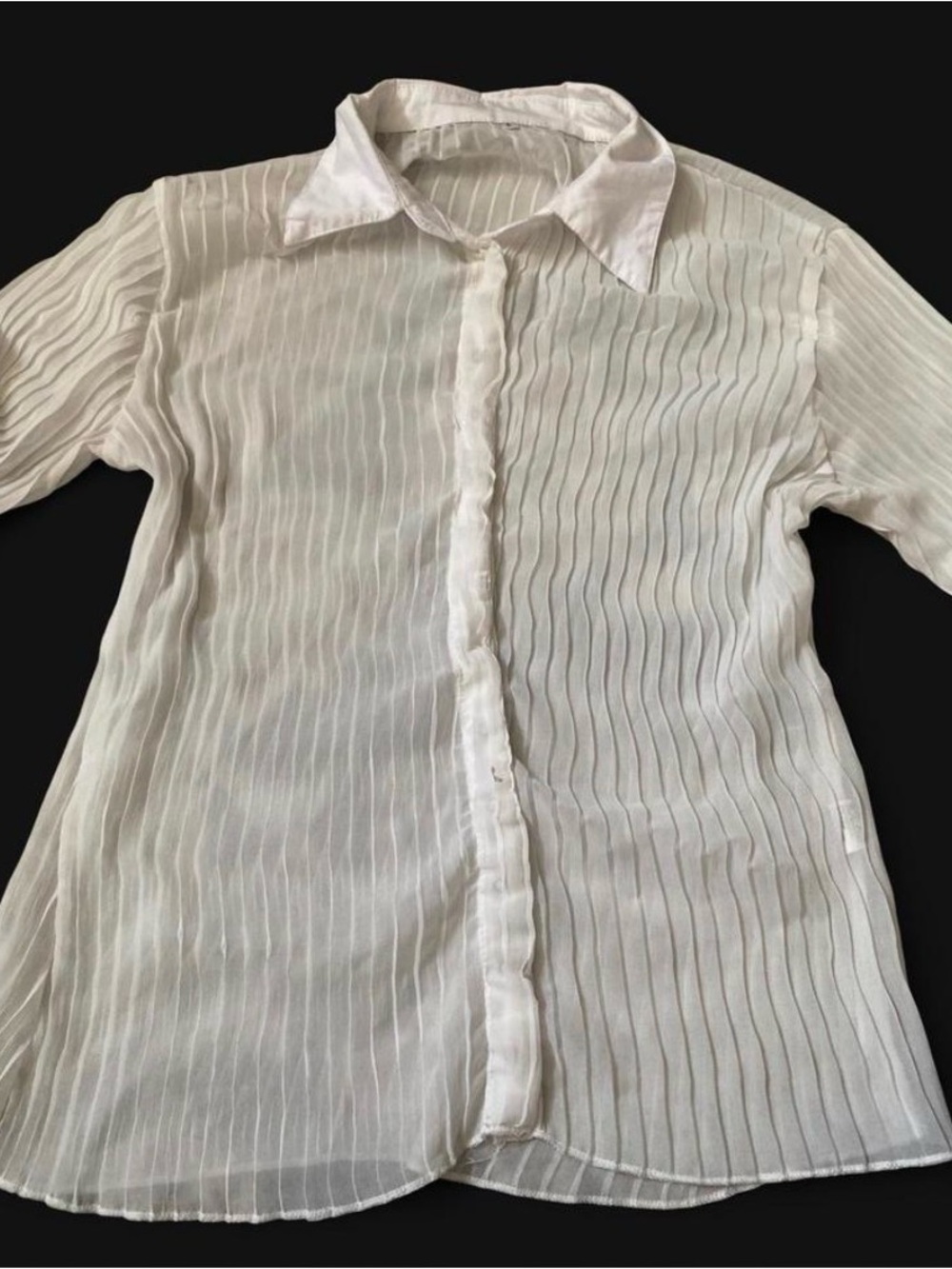Vintage Sheer White Pleated Button-Up Blouse/Cardigan